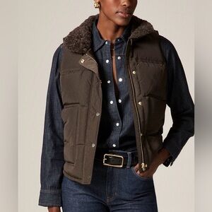 J. Crew Chocolate Puffer Vest with Prima Loft s M